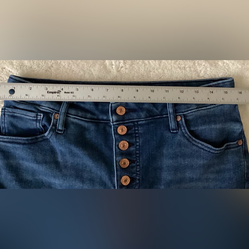 Express Ladies Blue Jean Denim Mid-Rise Curvy Skinny Stretch Button Fly 12R - Picture 7 of 9